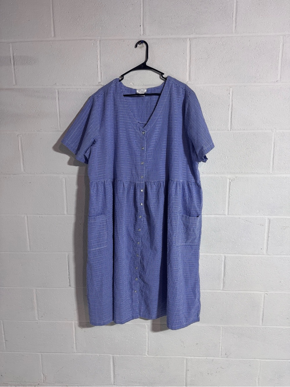 Relaxed Button-Front Midi Dress in Blue Check